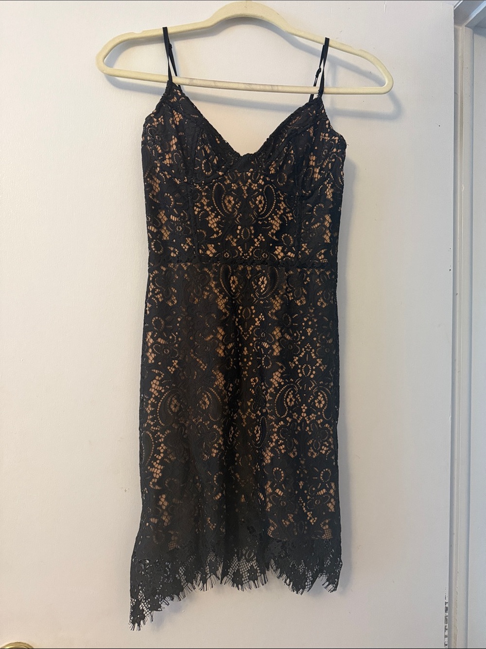 For Love And Lemons Black Lace Slip with Nude Lining and Scalloped Hem